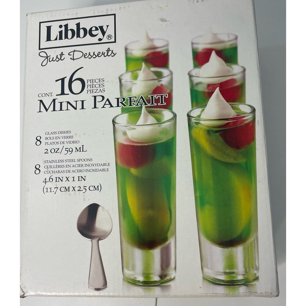 Libbey Just Desserts 16 Pc Mini Parfait Dessert Dishes & Dessert Spoon Set NEW